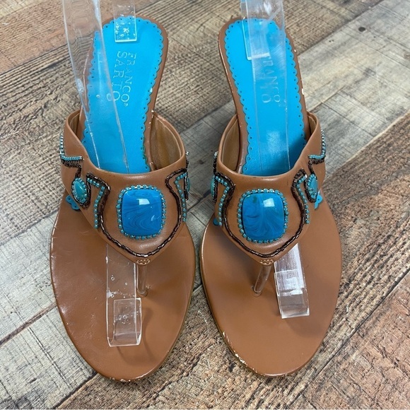 Franco Sarto Fatima 9.5 Wedge Sandal Heel Turquoise Vacation Island Summer - Picture 2 of 10